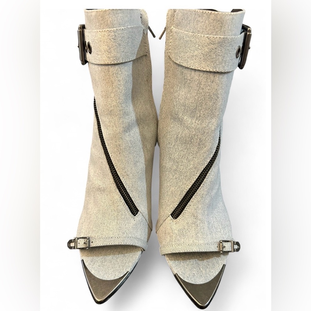 Steve Madden Denim Pointed Stiletto Zipper Peep Toe Ankle Buckle Boots Size 11 - Picture 8 of 14